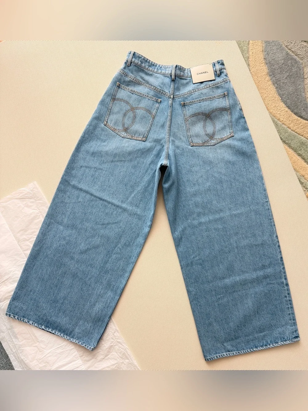 Chanel Jeans Wide-Leg Denim Brand New w/Tags Gold Button and Details Size 40